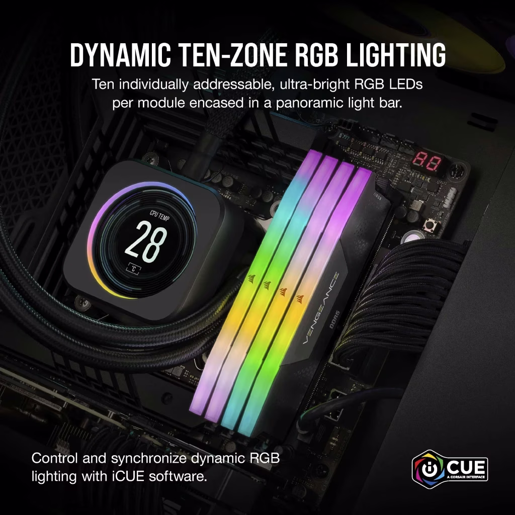CORSAIR VENGEANCE RGB 32GB 2*16 DDR5 5600MHZ BLACK  CMH32GX5M2B5600C36K-224203979,840006600190 thumbnail 4