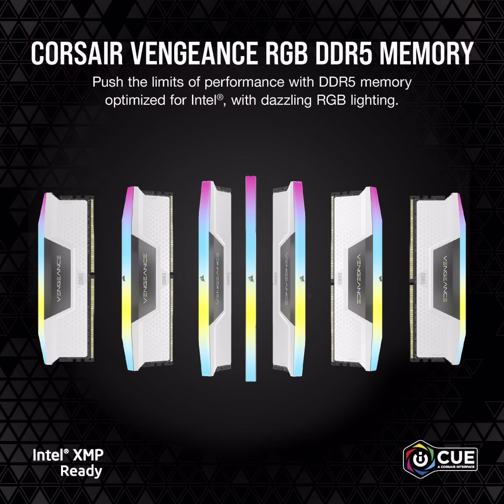 CORSAIR VENGEANCE RGB DDR5 6000 32GB(2*16GB)WHITE KIT,CMH32GX5M2D6000C36W,840006695547 thumbnail 2