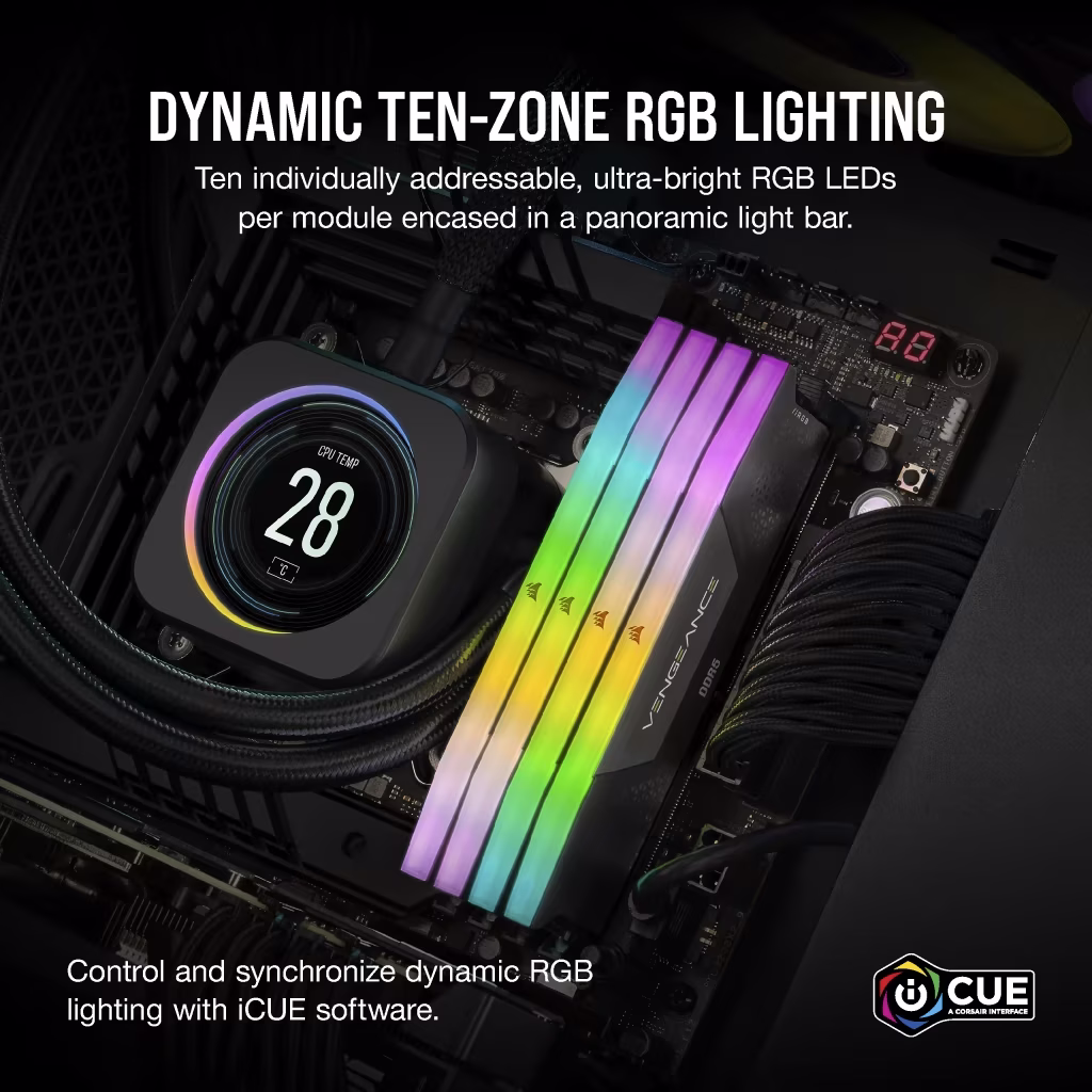 Corsair VENGEANCE RGB 32GB (2x16GB) DDR5 DRAM 6200MT/s CL36 Memory Kit, 36-39-39-76, Intel 600 Series, Intel 700 Series, Overclock PMIC, Black | CMH32GX5M2B6200C36 thumbnail 4