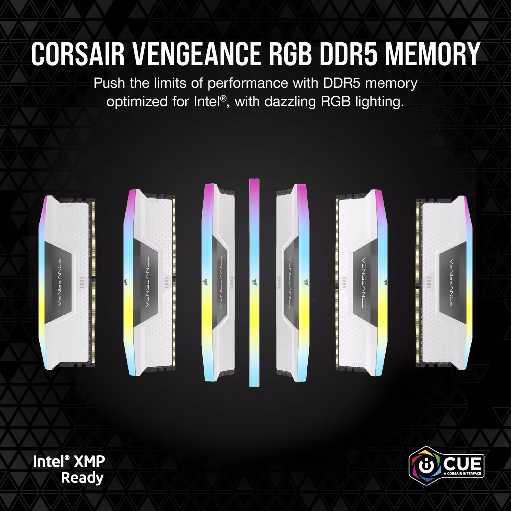 Corsair VENGEANCE RGB 32GB (2x16GB) DDR5 DRAM 6200MHz C36 Memory Kit, White | CMH32GX5M2B6200C36W thumbnail 6