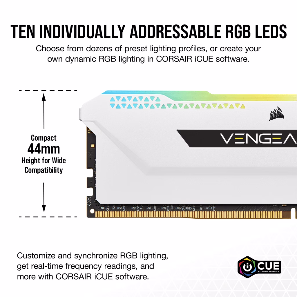 CORSAIR VENGEANCE RGB DDR5 5200 32GB(2*16)WHITE KIT CMH32GX5M2B5200C40W, thumbnail 4