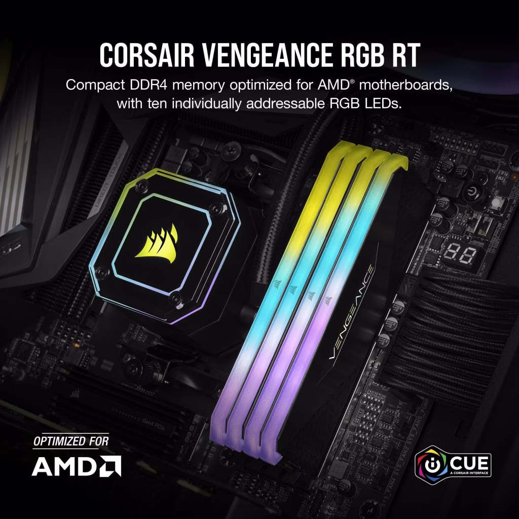 CORSAIR VENGEANCE RGB RT 16GB (2x8GB) DDR4 3600 AMD RAM CMN16GX4M2Z3600C18 840006650508 thumbnail 2