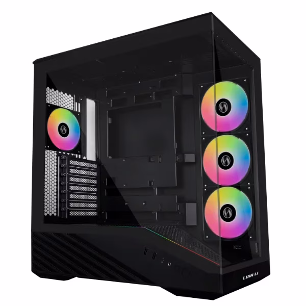 Lian Li V100 ATX Mid-Tower PC Case, 4 x 120mm ARGB PWM Fans Pre-Installed, LED RGB Strip, Display Platform with Tempered Glass, Support 420mm GPUs, 360mm Radiator, Optimized Airflow - Black (V100RX) image