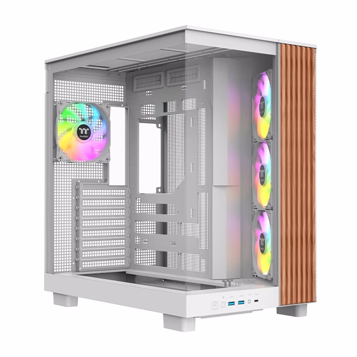 Thermaltake View 380 XL WS ARGB Snow Mid-tower White ATX Case, Wood Edition, Dual-Chamber, Hidden-Connector Ready, 4x ARGB Lite Fans | CA-1Z2-00M6WN-WS thumbnail 6