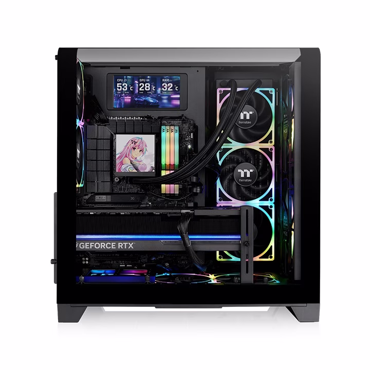 Thermaltake View 390 Air Mid Tower Case, Curved Tempered Glass, Supports Hidden-Connector Motherboards, Rotatable PCIe Slots, Black | CA-11F-00M1WN-00 thumbnail 2