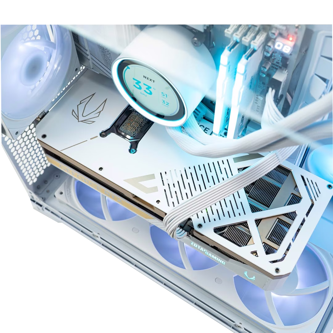 High-End White Gaming PC: AMD Ryzen 9 9950X3D + ZOTAC RTX 5080 SOLID OC White 16GB, 32GB DDR5 6000MHz RGB, 1TB Samsung 990 PRO, 360mm LCD AIO, 1000W Gold, WiFi 7, Lian Li O11 Vision White Case thumbnail 3
