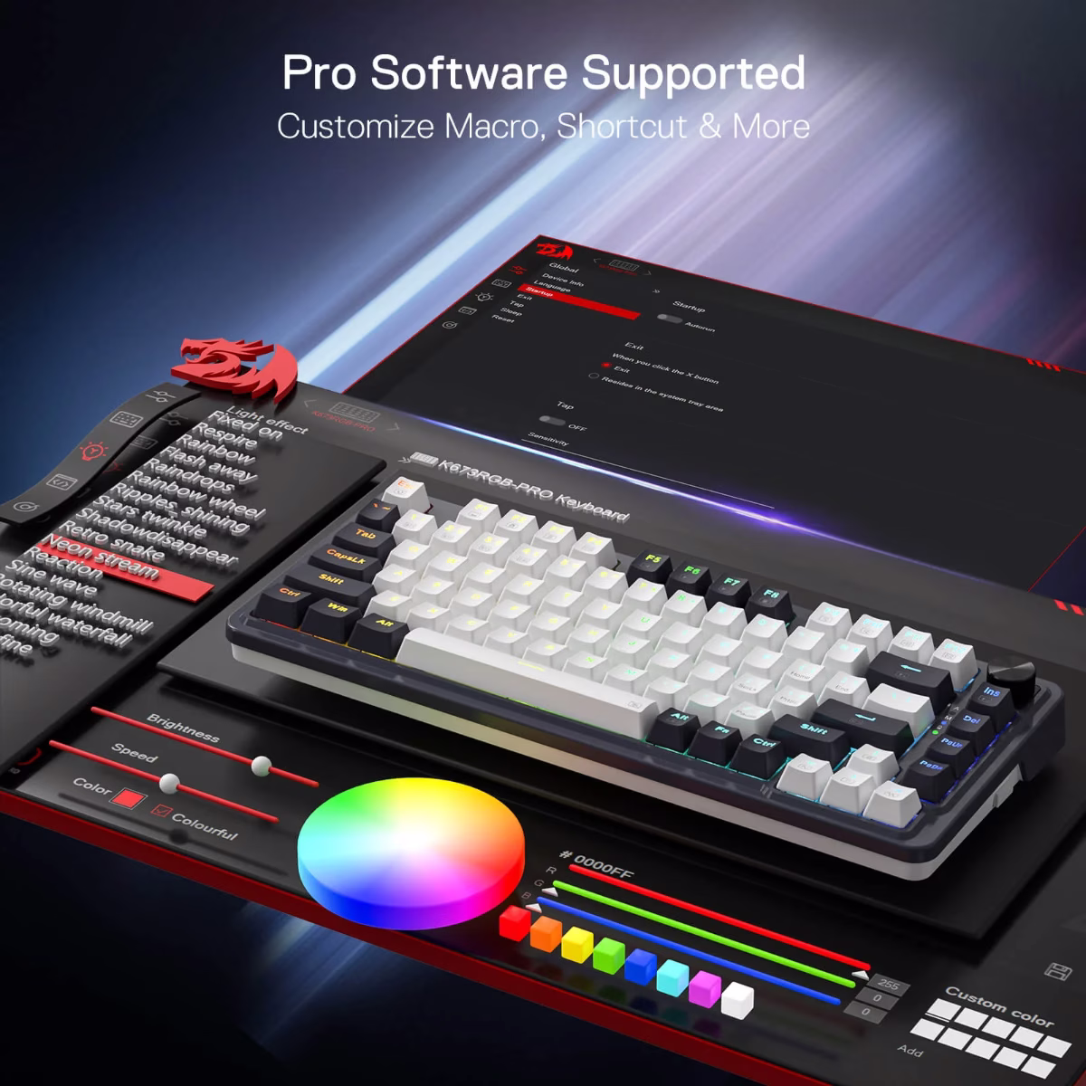 Redragon UCAL K673 PRO Wireless 75% Mechanical Gaming Keyboard, 81 Keys Hot-swappable, 3 Compact Mode, Hot-Swap Socket, Linear Red Switch, 3000mAh Battery | K673CPG-RGB-PRO thumbnail 2
