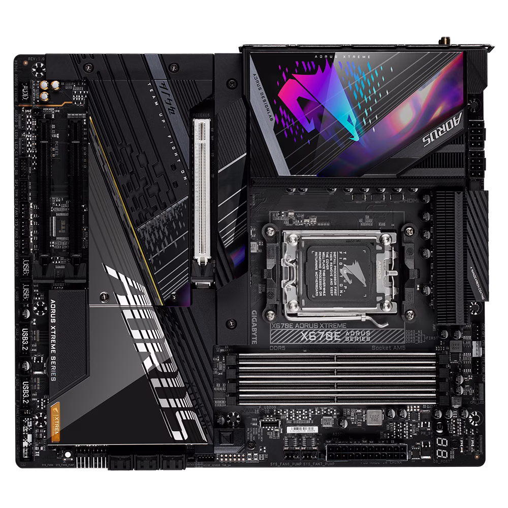 Gigabyte X670E AORUS XTREME (rev. 1.x) AMD X670 Chipset E-ATX Motherboard, DDR5, AM5, 4xSMD DIMMs, 4xPCIe 5.0 x4 M.2, 10GbE LAN & Wi-Fi 6E 802.11ax, DP, HDMI, USB-C 10Gbps, Dual USB-C 20Gbps, Q-Flash Plus  | X670E AORUS XTREME  DDR5 image