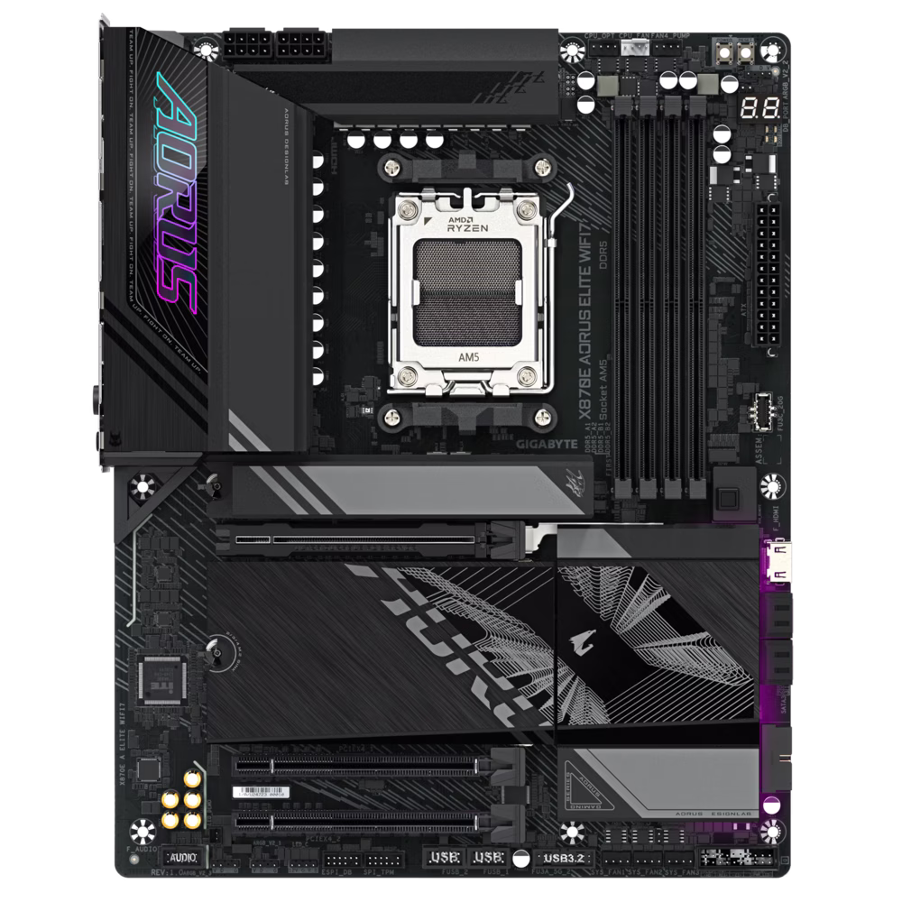 Gigabyte X870E AORUS ELITE WIFI7 AM5 ATX Motherboard, 4x DIMMs with AMD EXPO, 4x M.2 slots, 3x PCIe 5.0 x4, 2.5GbE LAN & Wi-Fi 7, Dual USB4 Type-C with DP-Alt, HDMI | X870E AORUS ELITE WIFI7 thumbnail 6