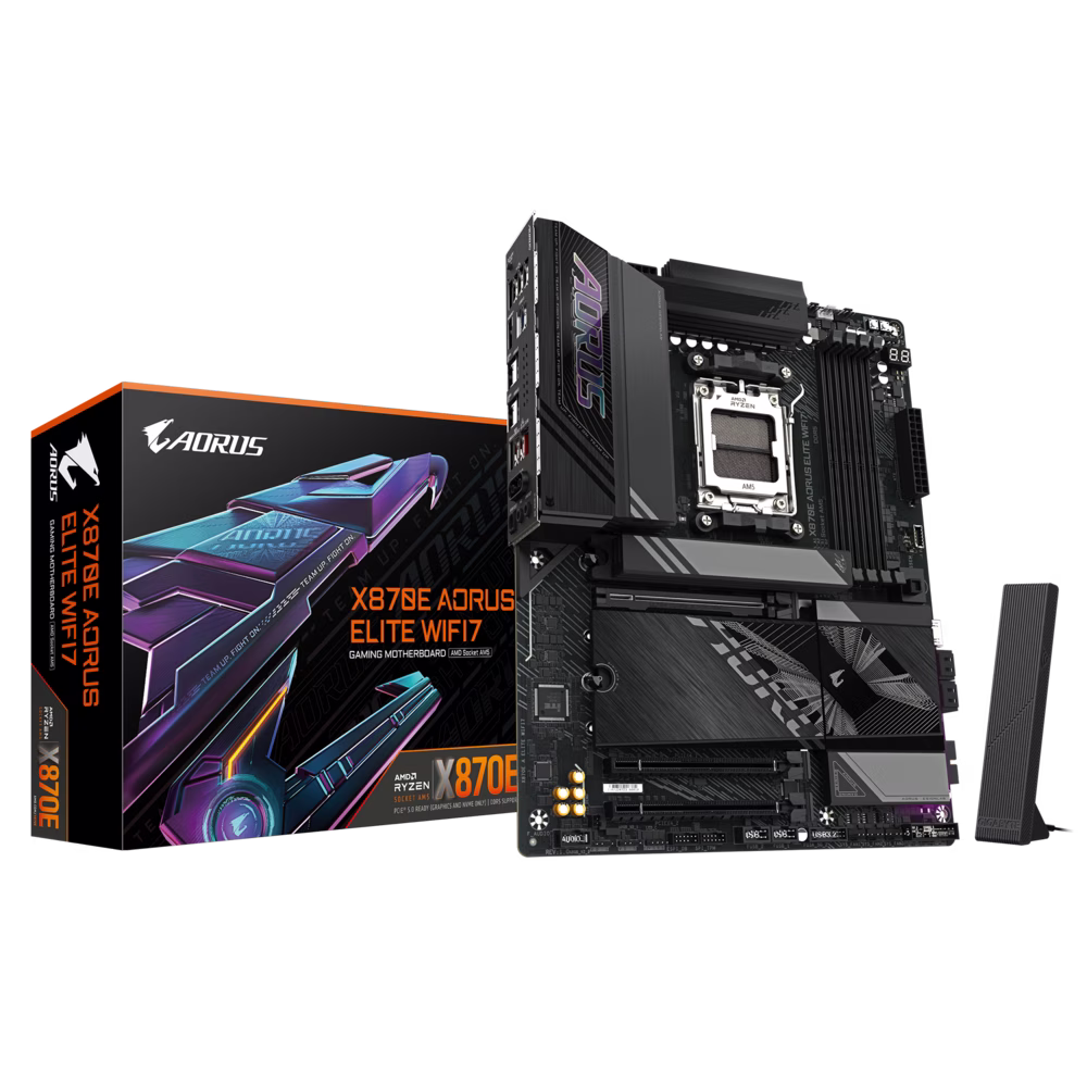 Gigabyte X870E AORUS ELITE WIFI7 AM5 ATX Motherboard, 4x DIMMs with AMD EXPO, 4x M.2 slots, 3x PCIe 5.0 x4, 2.5GbE LAN & Wi-Fi 7, Dual USB4 Type-C with DP-Alt, HDMI | X870E AORUS ELITE WIFI7 image
