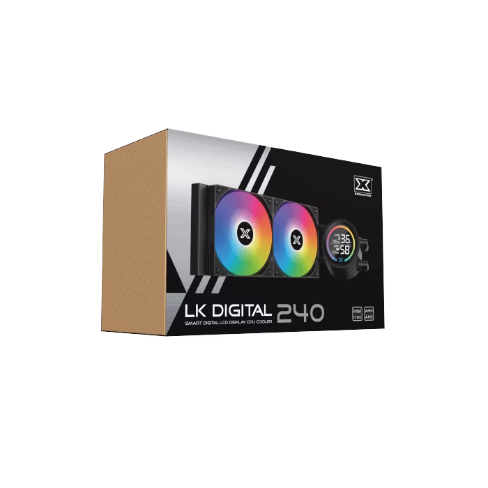 Xigmatek LK 240 Digital LCD AIO Liquid Cooler, Digital LCD Pump Head & 240mm PWM Fan, Mini ARGB Controller, Black | EN45929 image
