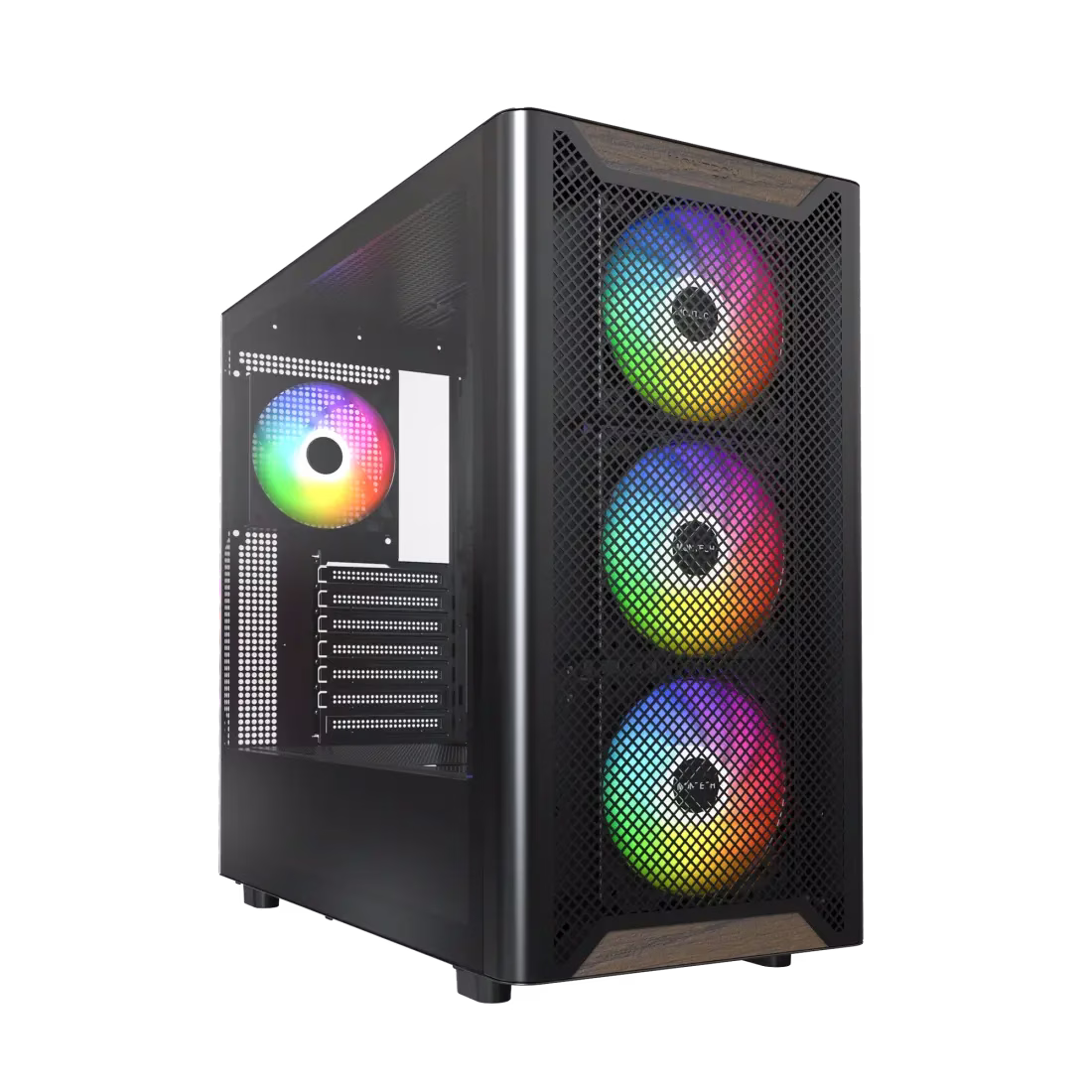 Montech XR Wood Mid Tower Case, American Walnut wood plates, MB Support Upto ATX, 4x Pre-installed GF120 ARGB PWM Fan, Supports 360mm AIO Cooler, USB 3.0, USB Type-C,  Black | XR Wood image