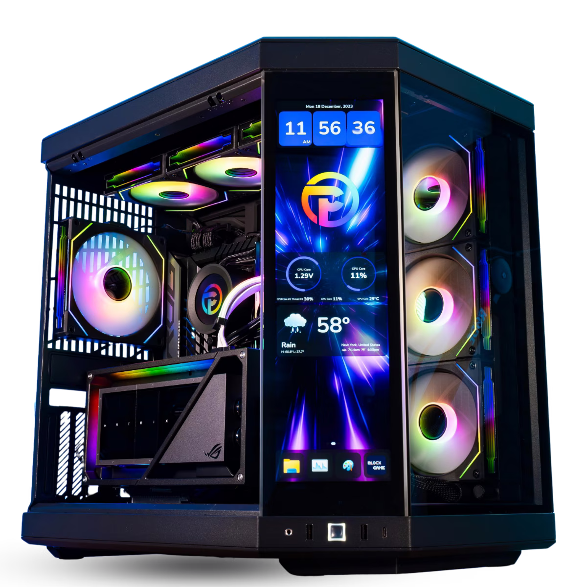 Hyte Y70 touch infinite Black Gaming PC, X870E, AMD 7800X3D, RTX 4090 Gaming OC 24GB, 64GB (2x32GB), 2TB NVMe, 1200W, AIO Cooler image
