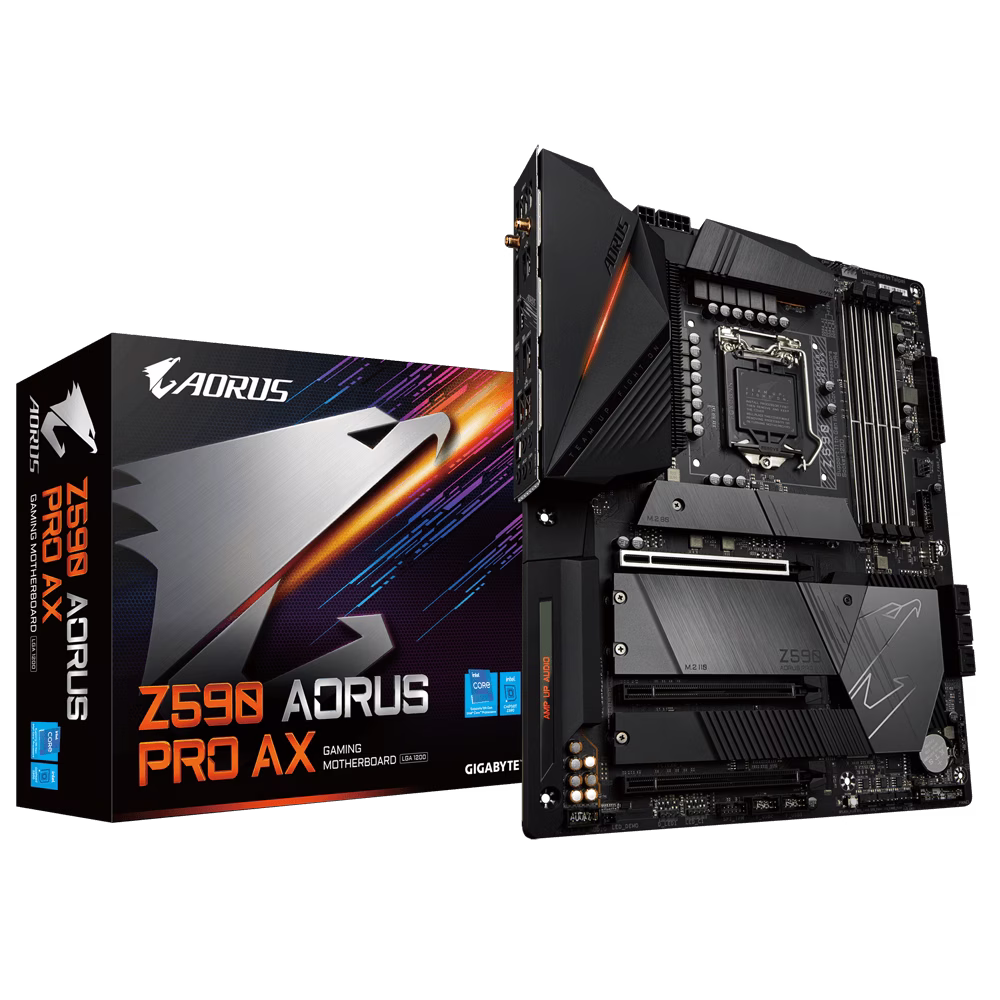  Gigabyte Z590 AORUS PRO AX Motherboard, Intel Z590, Dual Channel DDR4, 4x DIMMs, 4xM.2, Intel WiFi 6 802.11ax 2T2R & BT 5 with  AORUS Antenna, Q-FLASH Onboard Button | Z590-AORUS-PRO-AX image