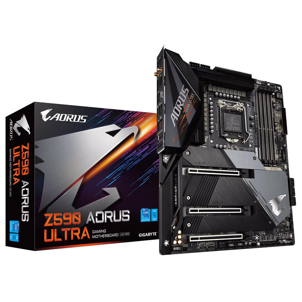 Gigabyte Z590 AORUS ULTRA LGA1200 DDR4 Motherboard, Supports 11th Gen. Intel Core Processors, 4x DDR4 DIMMs, 3x M.2 Connectors, PCIe 4.0, WiFi 6, Rear USB 3.2 Gen2x2 Type-C image
