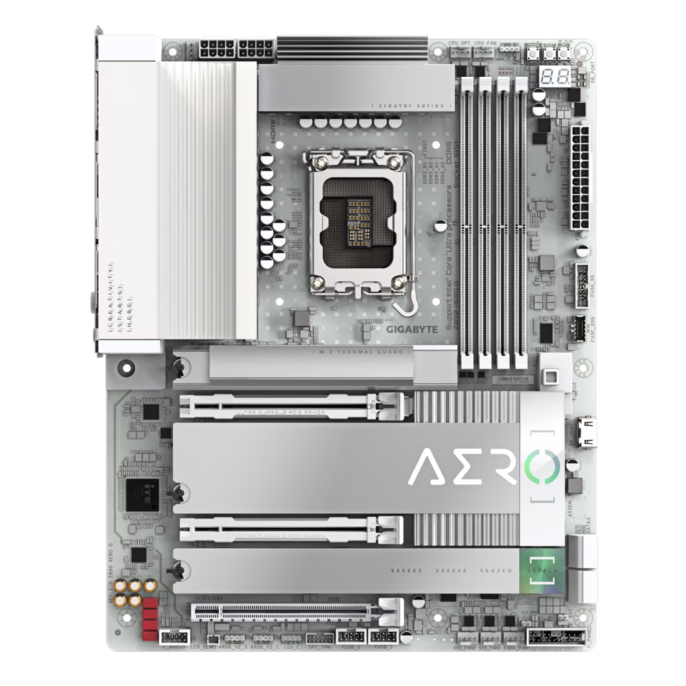 GIGABYTE Z890 Aero G LGA 1851 ATX DDR5 Motherboard, Intel Z890 Express Chipset, 4x DIMM Slots, Up to 256GB Max Memory, Wi-Fi 7 & BT5.4, 2x PCIe 5.0 x16 Slots, 5x M.2 Slots, White | Z890-AERO-G thumbnail 2
