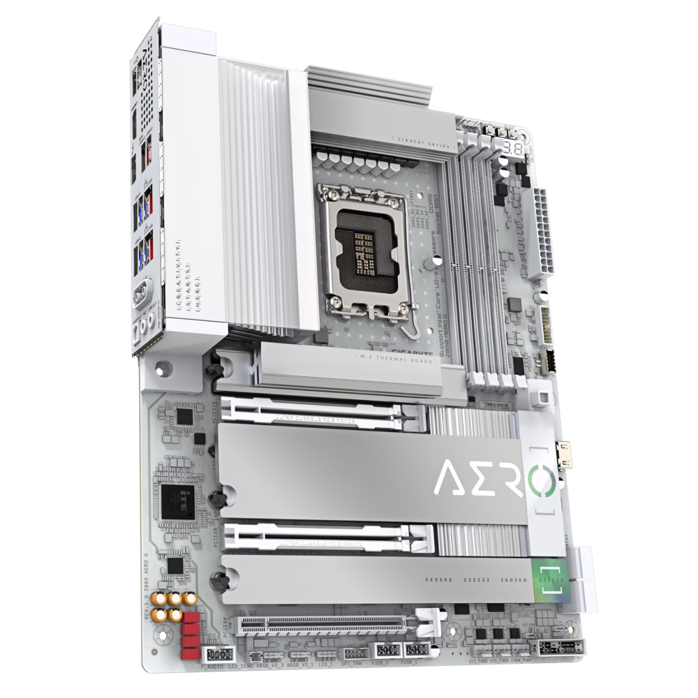 GIGABYTE Z890 Aero G LGA 1851 ATX DDR5 Motherboard, Intel Z890 Express Chipset, 4x DIMM Slots, Up to 256GB Max Memory, Wi-Fi 7 & BT5.4, 2x PCIe 5.0 x16 Slots, 5x M.2 Slots, White | Z890-AERO-G thumbnail 3