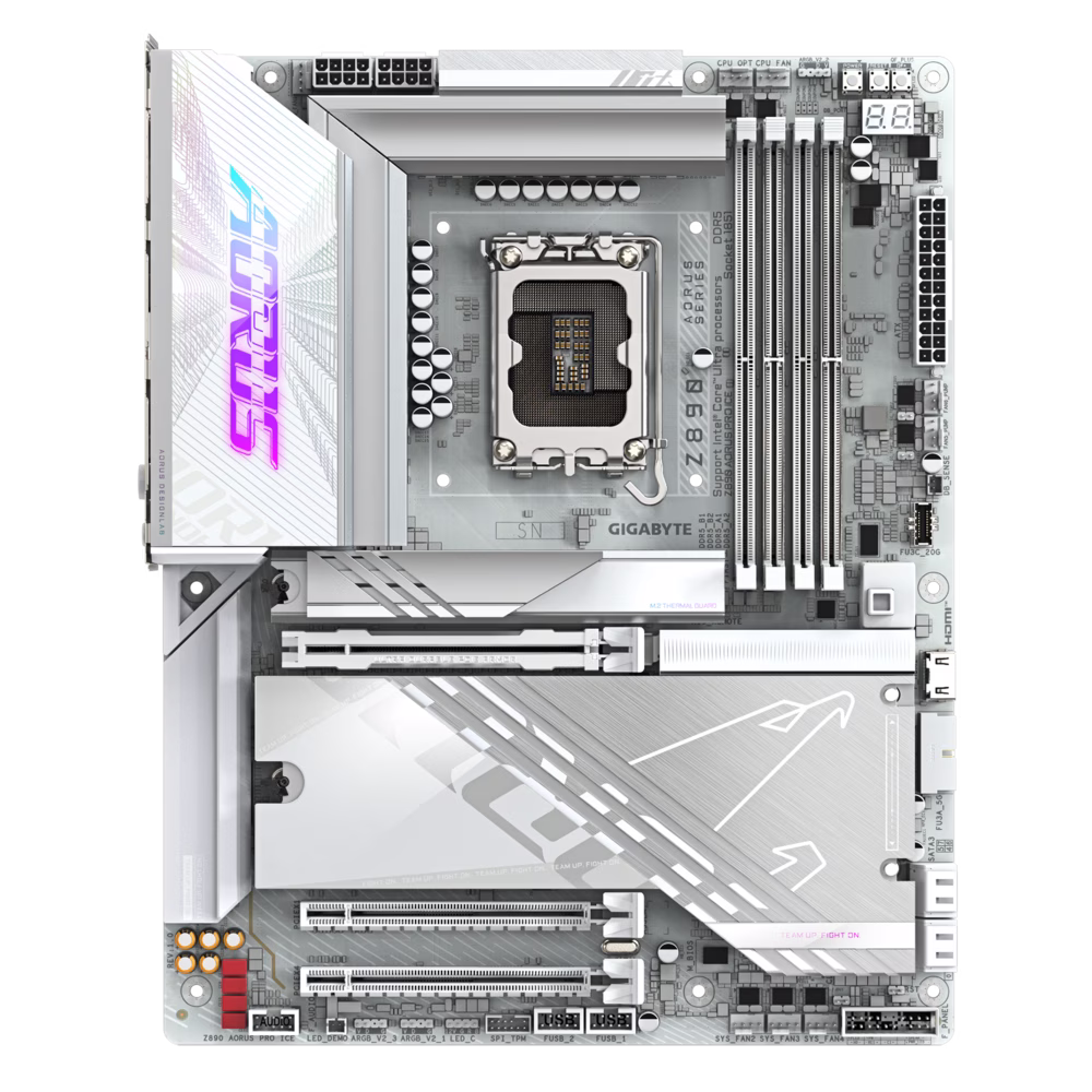 Gigabyte Z890 AORUS PRO ICE LGA1851 DDR5 ATX Motherboard, 4 x DDR5 DIMM Up to 256 GB, 5x M.2, 4x SATA, Wi-Fi 7 & BT 5.4, White | Z890 AORUS PRO ICE thumbnail 2