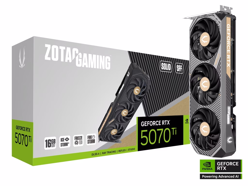 ZOTAC GAMING GeForce RTX 5070 Ti SOLID SFF Graphics card, 16GB GDDR7, 256-bit 28 Gbps, 2452 MHz Engine Clock, NVIDIA Blackwell architecture and DLSS 4 | ZT-B50710D3-10P thumbnail 2
