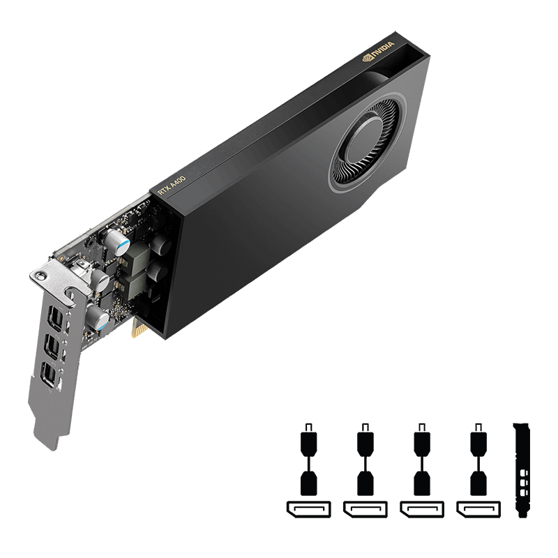PNY NVIDIA RTX A400 Graphic card, 4 GB GDDR6, 64-bit 96 GB/sec, 8.7 ...