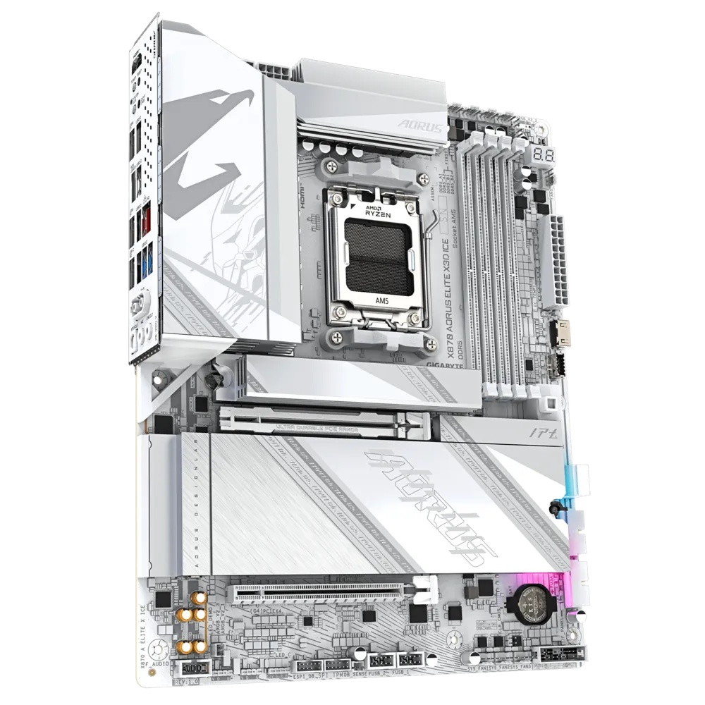 Gigabyte GIGABYTE X870 AORUS ELITE X3D ICE AM5 ATX Motherboard, AMD X870 Chipset, 4x DDR5 DIMM Slot, 256GB Max Memory, 4x M.2 Slots, 1x PCIe 5.0 x16, White | 9MX87ETXE-00-G10 - thumbnail 5