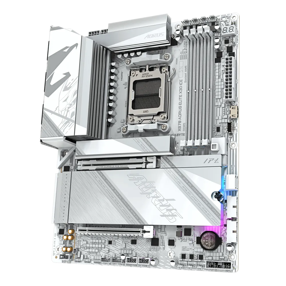 Gigabyte GIGABYTE X870 AORUS ELITE X3D ICE AM5 ATX Motherboard, AMD X870 Chipset, 4x DDR5 DIMM Slot, 256GB Max Memory, 4x M.2 Slots, 1x PCIe 5.0 x16, White | 9MX87ETXE-00-G10 - thumbnail 3