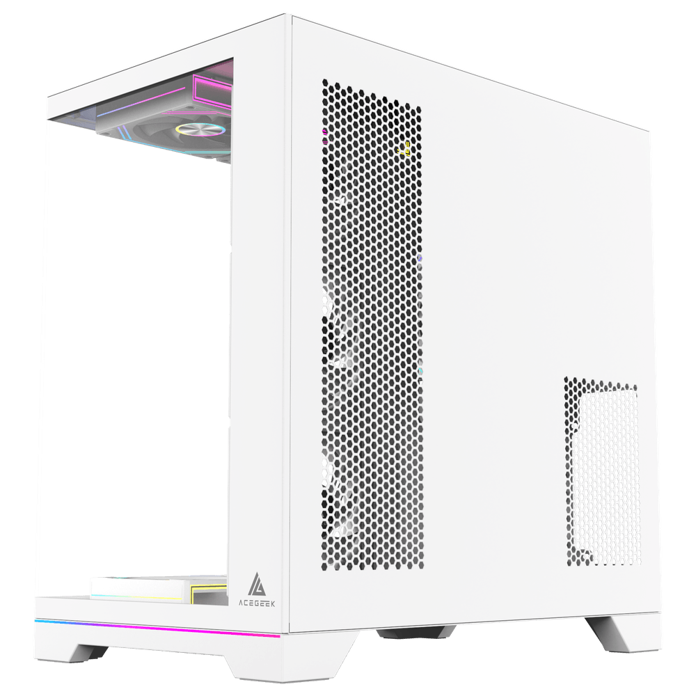 Acegeek Mercury R425X RGB Edition White ATX Gaming Case, Panoramic Dual-Chamber, Type-C, 7 Pre-Installed RGB Fans | AG-MERCURY-R425X RGB-WH thumbnail 5