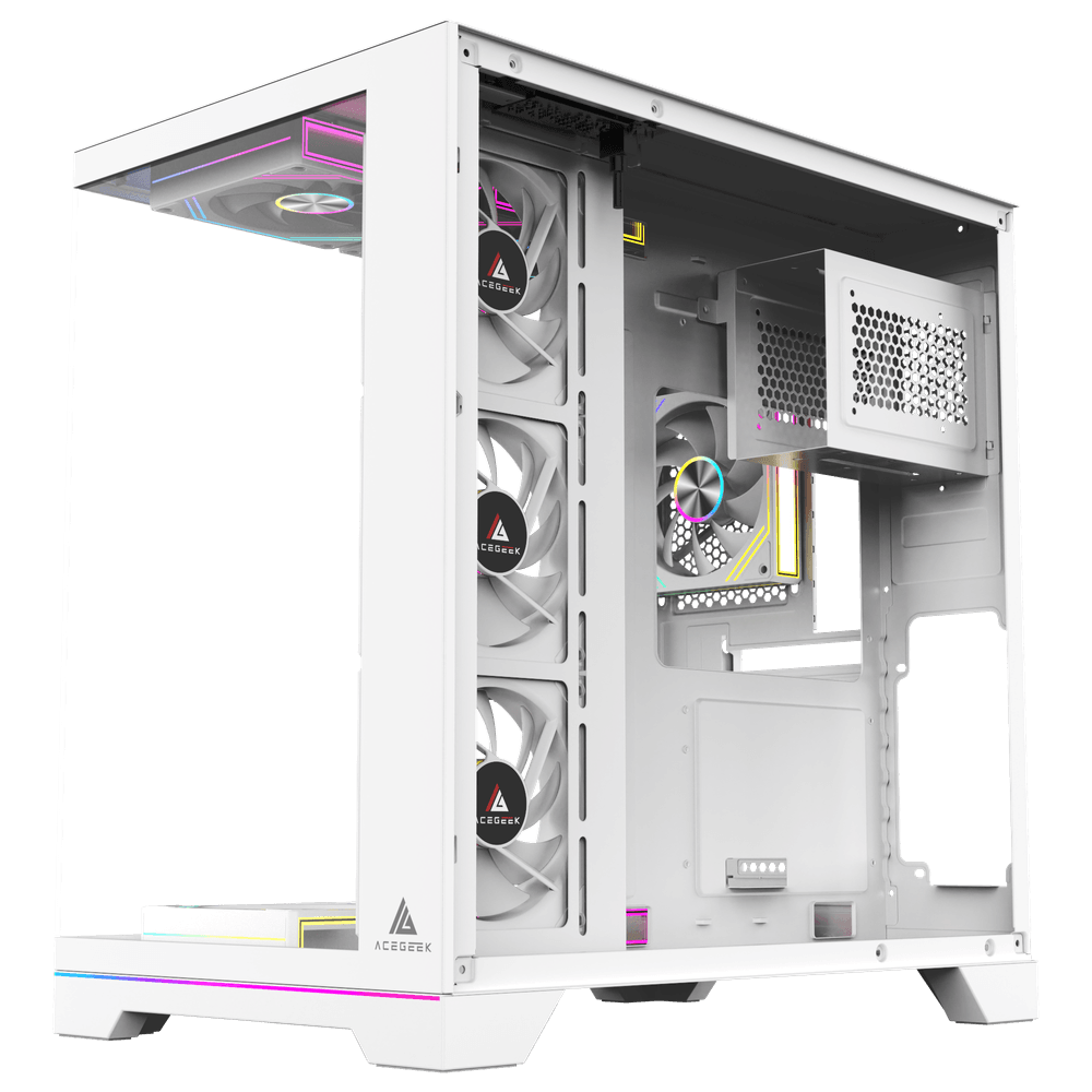 Acegeek Mercury R425X RGB Edition White ATX Gaming Case, Panoramic Dual-Chamber, Type-C, 7 Pre-Installed RGB Fans | AG-MERCURY-R425X RGB-WH thumbnail 2