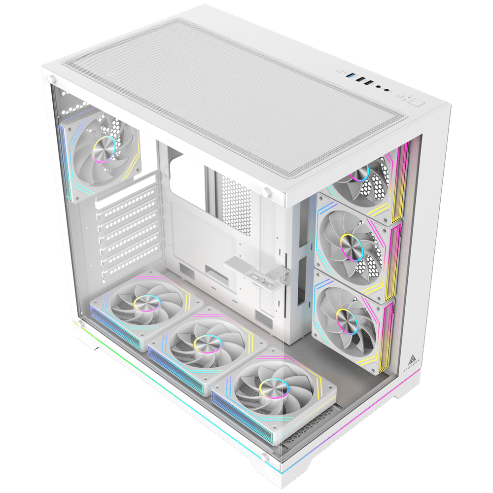 Acegeek Mercury R425X RGB Edition White ATX Gaming Case, Panoramic Dual-Chamber, Type-C, 7 Pre-Installed RGB Fans | AG-MERCURY-R425X RGB-WH thumbnail 4