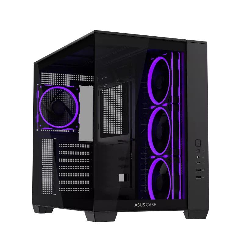 ASUS A32 PLUS Mid-tower ATX Black Case, Panoramic Design, Tempered Glass, 4x Pre-installed ARGB Fans, Supports ATX Motherboard, Up to 360 mm Radiator, Up to 420 mm Graphic Card, Up to 10x 120mm Fans, USB 10Gbps Type-C | 90DC00S0-B19000 – Buy Online
