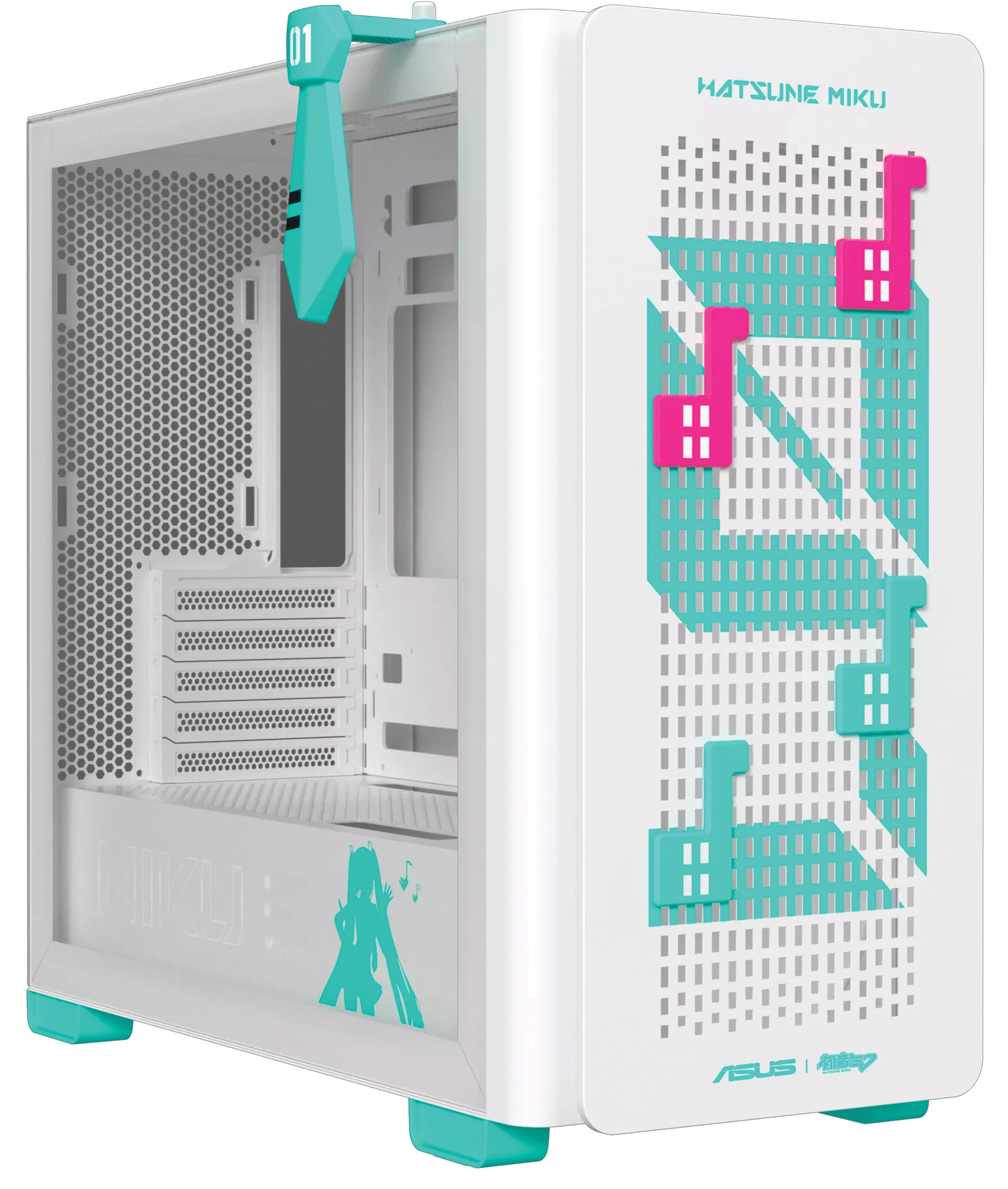 ASUS A23 Hatsune Miku Edition Micro-ATX Gaming Case, BTF Hidden-Connector Compatible, Tempered Glass, 360mm AIO Support, Exclusive Miku Headset Hook | 90DC00K3-B09010 – Buy Online