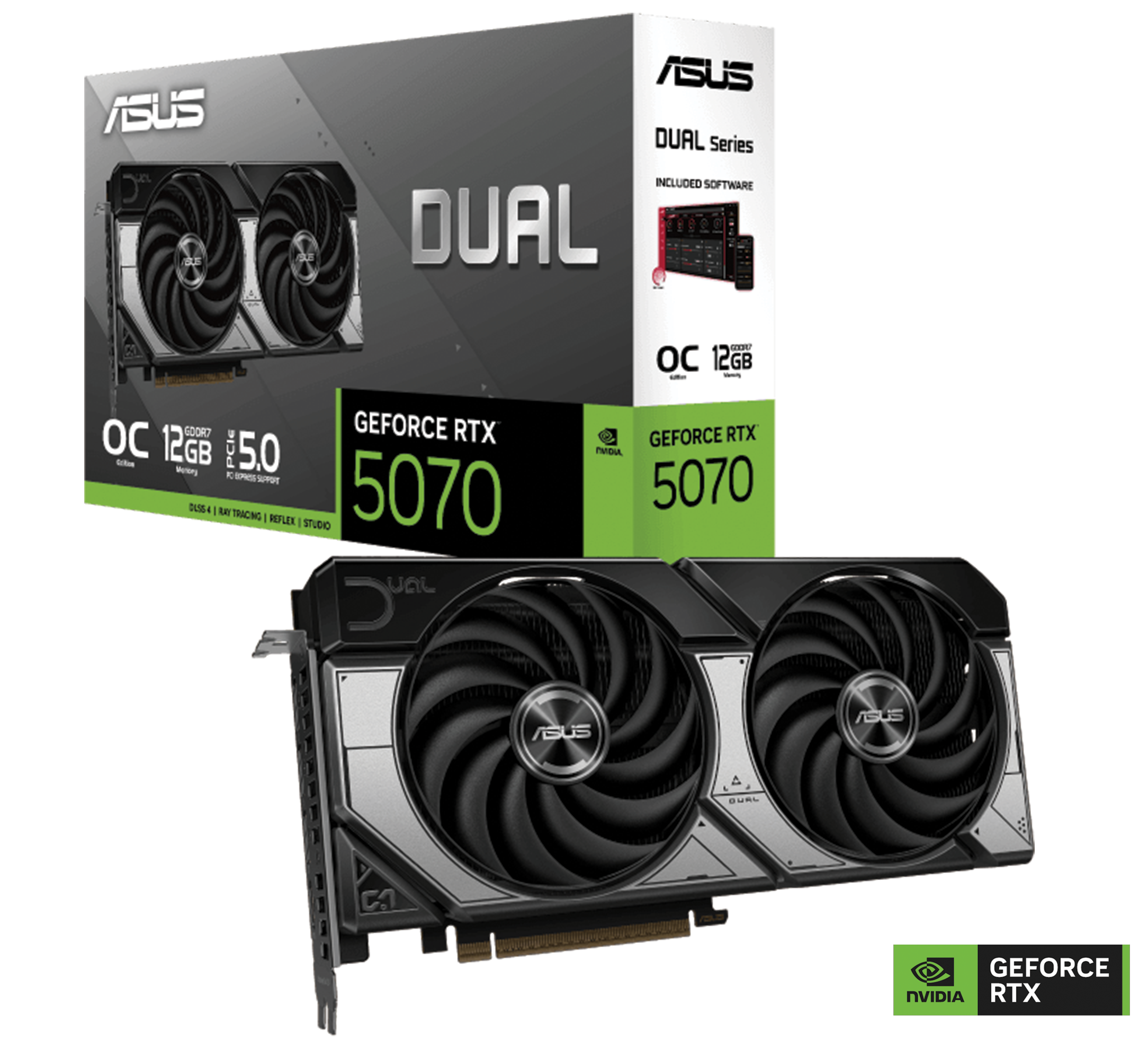 ASUS Dual GeForce RTX 5070 12GB GDDR7 OC Edition Graphics Card, 192-bit  28 Gbps, 6144 CUDA Core, Dual BIOS, NVIDIA Blackwell Architecture | 90YV0M17-M0NA00 – Buy Online