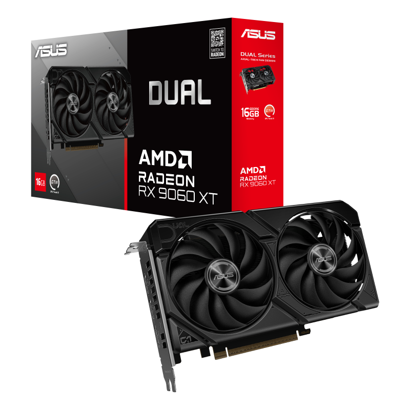 ASUS Dual Radeon RX 9060 XT 16GB GDDR6 Graphics Cards, 20 Gbps​, 2.5 Slot Design, Axial-Tech Fans, Dual BIOS | 90YV0LG2-M0NA00 – Buy Online