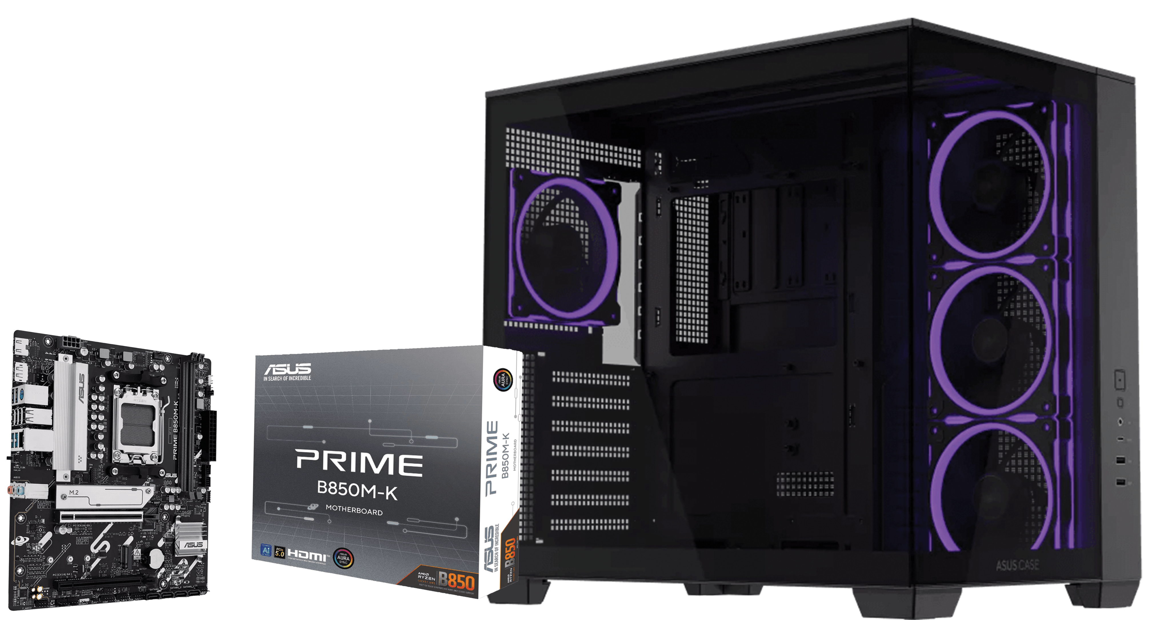 ASUS PRIME B850M-K AM5 PCIe 5.0 Micro-ATX Motherboard, ASUS A32 PLUS TG ARGB Black Mid-Tower Case, 4x Fans, PC Upgrade Bundle – Buy Online