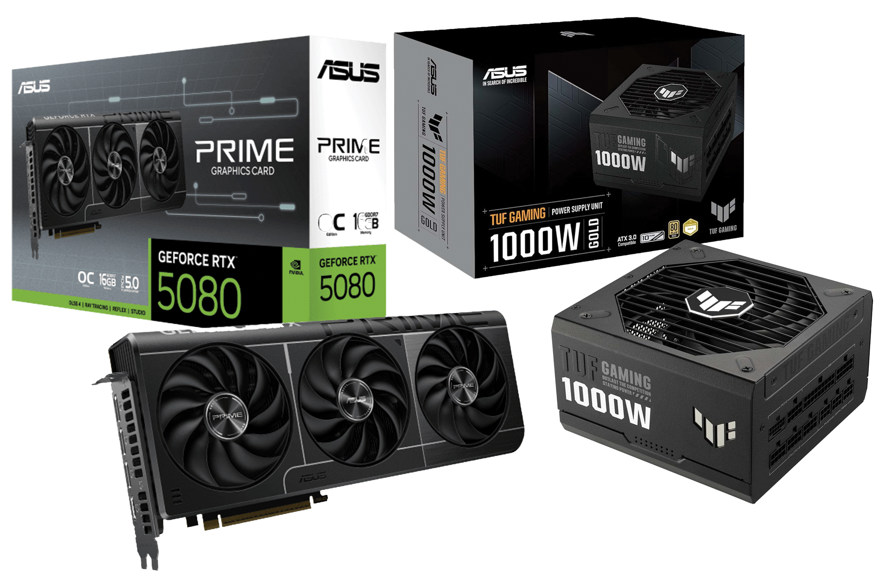 ASUS PRIME GeForce RTX 5080 16GB OC Edition GDDR7 Graphics Card, TUF Gaming 1000W 80 Plus Gold ATX 3.0 Power Supply, PC Upgrade Bundle – Buy Online