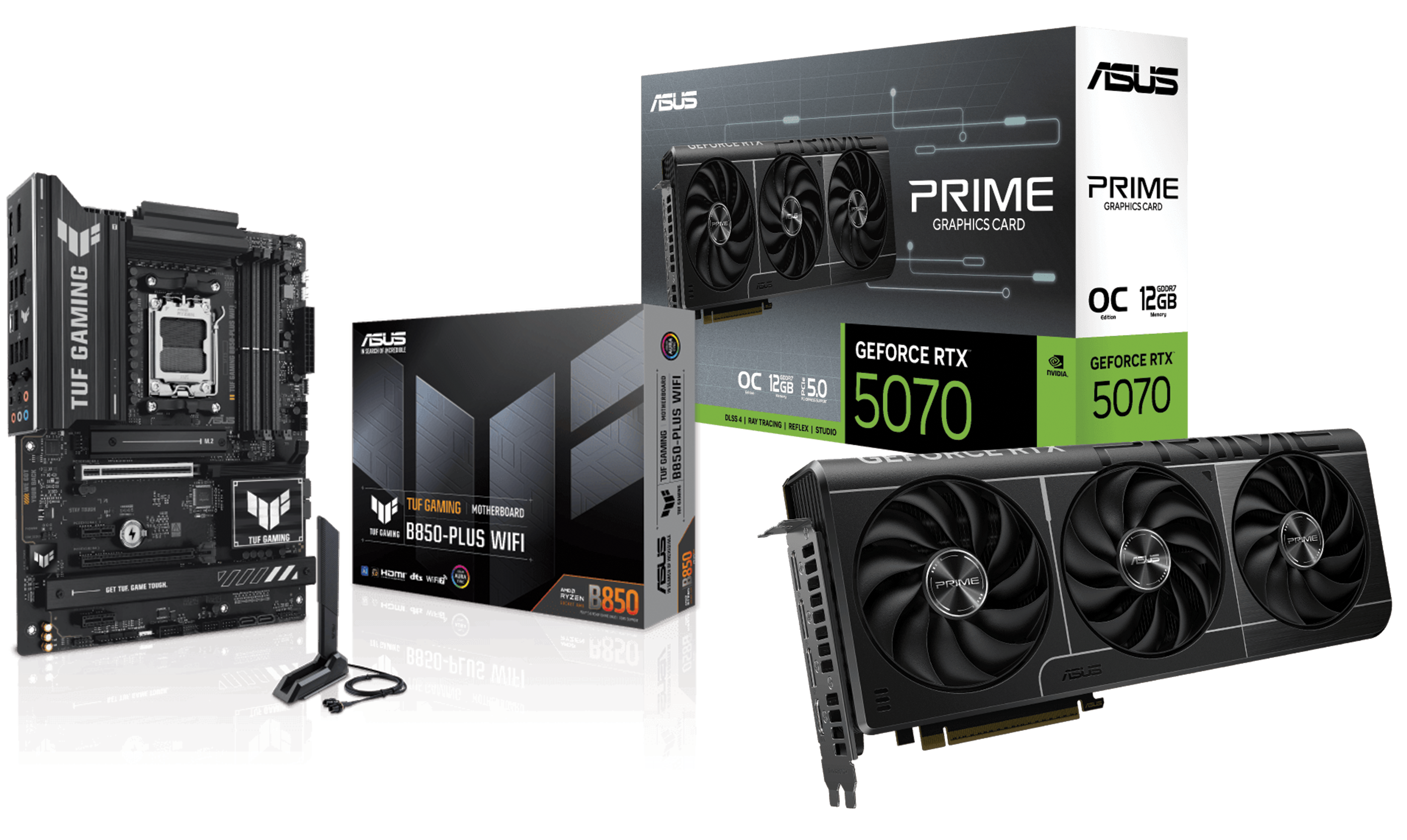 ASUS PRIME RTX 5070 12GB OC Edition GDDR7 Graphics Card, ASUS TUF Gaming B850-PLUS WIFI AM5 Motherboard, PC Upgrade Bundle – Buy Online