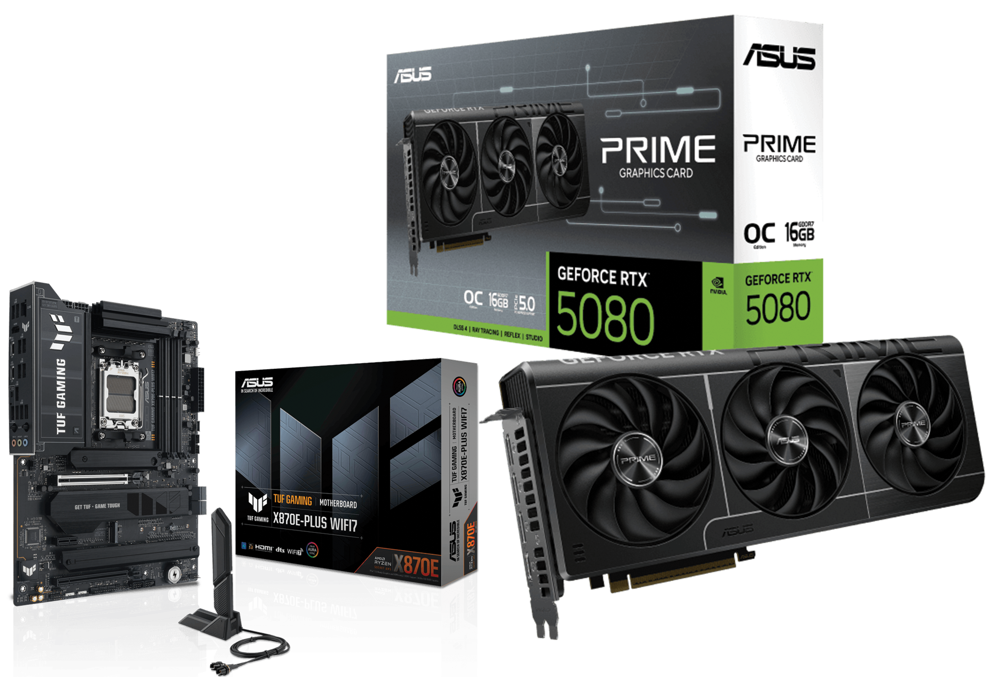 ASUS PRIME RTX 5080 16GB OC Edition GDDR7 Graphics Card, ASUS TUF Gaming X870E-PLUS WIFI AM5 Motherboard, PC Upgrade Bundle – Buy Online