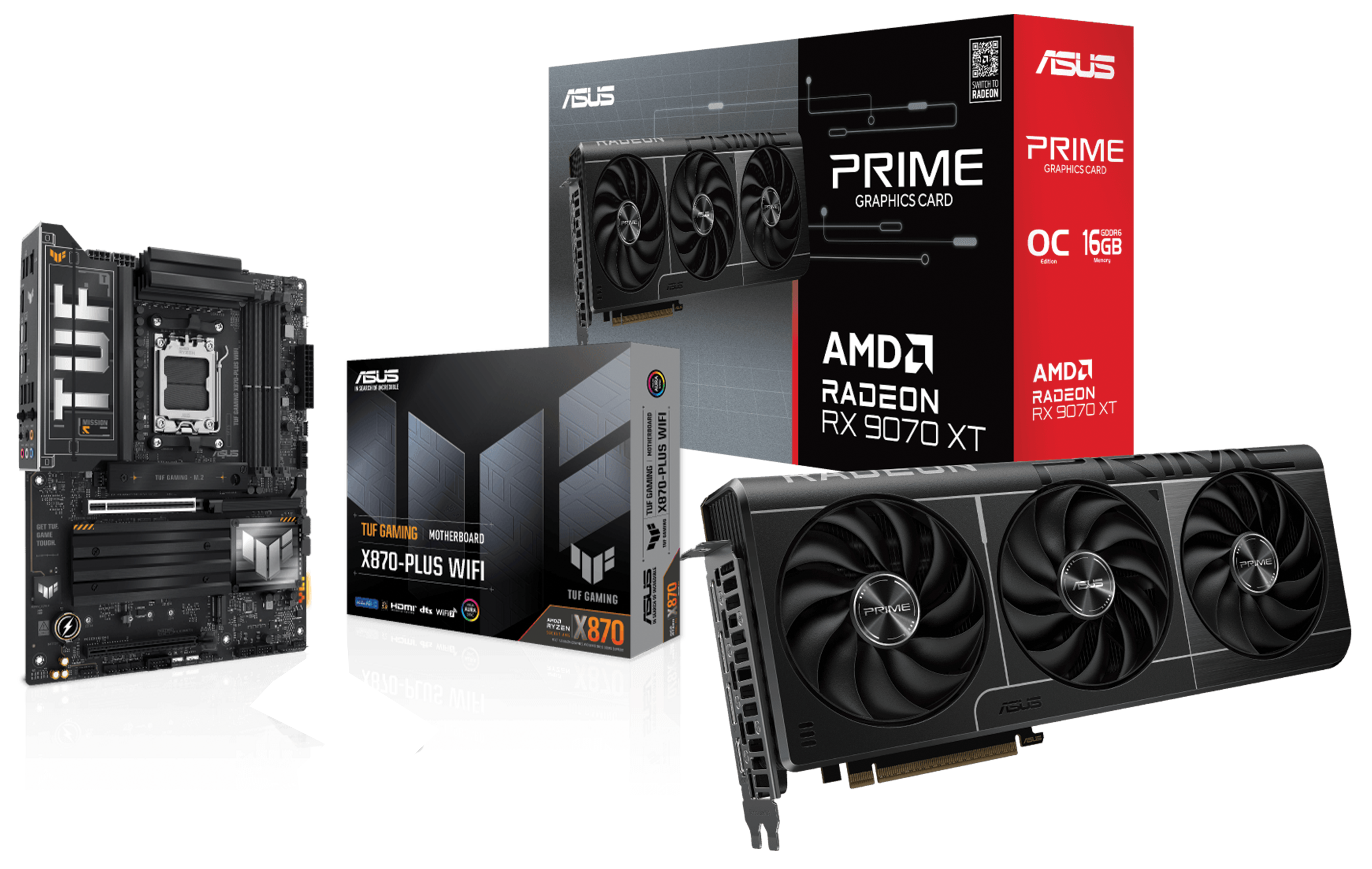 ASUS PRIME RX9070 XT 16GB AMD Radeon OC Edition Graphics Card, ASUS TUF Gaming X870-PLUS WIFI AM5 Motherboard, PC Upgrade Bundle, Black – Buy Online