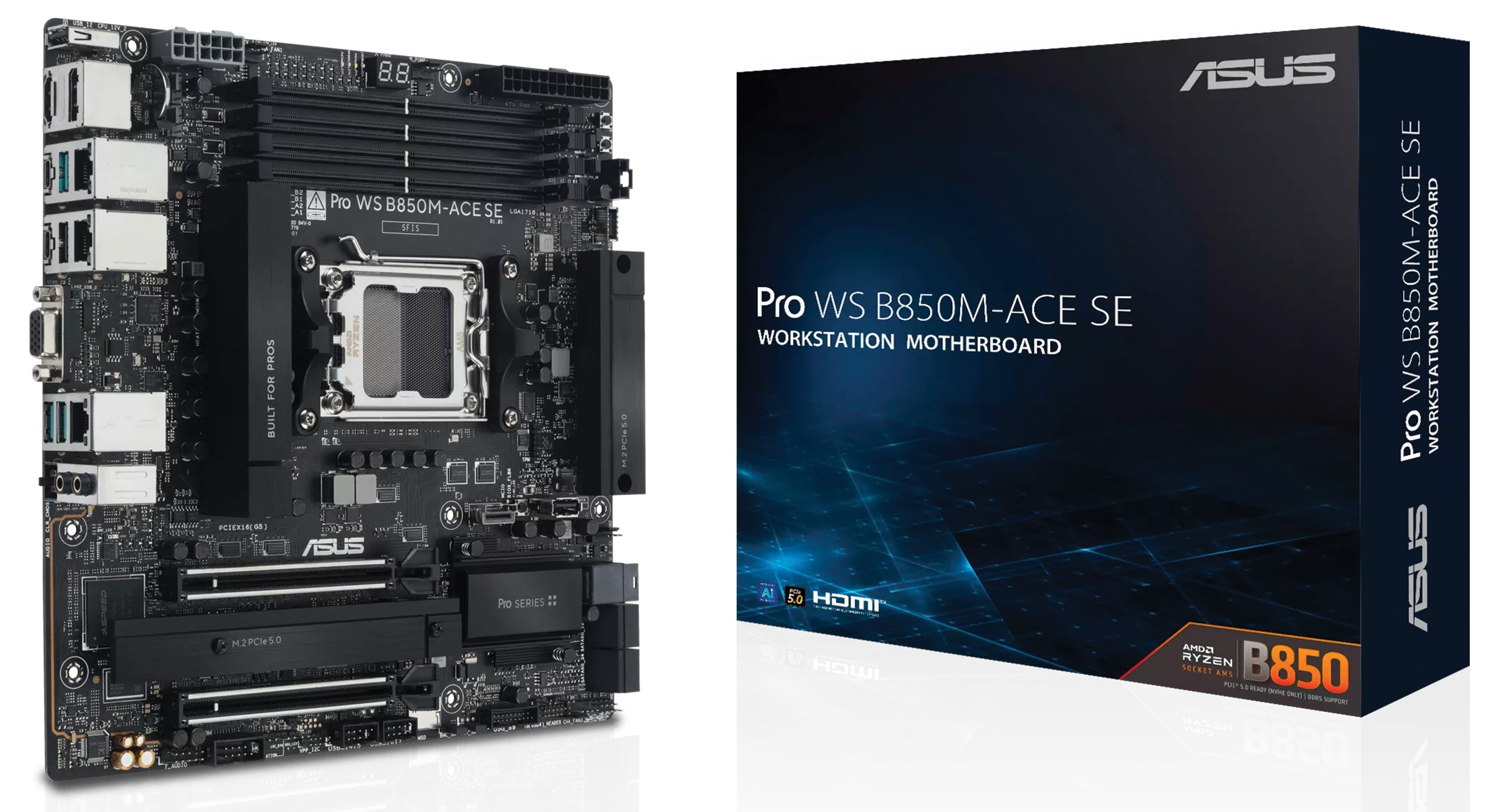 ASUS Pro WS B850M-ACE SE Workstation Motherboard, AMD AM5, DDR5, PCIe 5.0, 10Gb LAN, IPMI | 90MB1MN0-M0EAY0 image