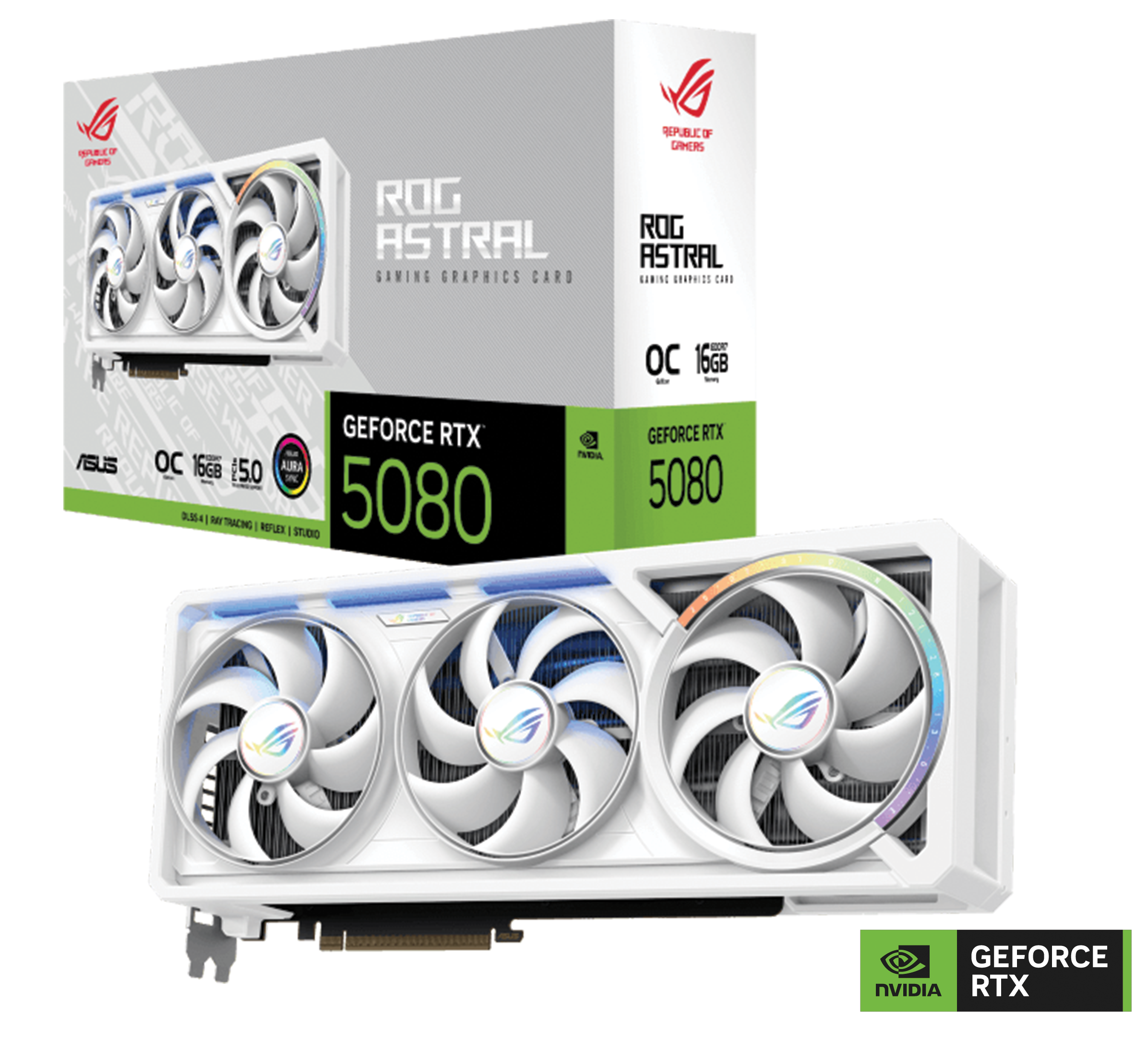 ASUS ROG Astral NVIDIA GeForce RTX 5080 16GB GDDR7 WHITE OC Edition Graphics Card, 256-bit 30 Gbps, 10752 CUDA Core, 1899 AI TOPS, Quad-Fan Force | 90YV0LV4-M0NA00 – Buy Online