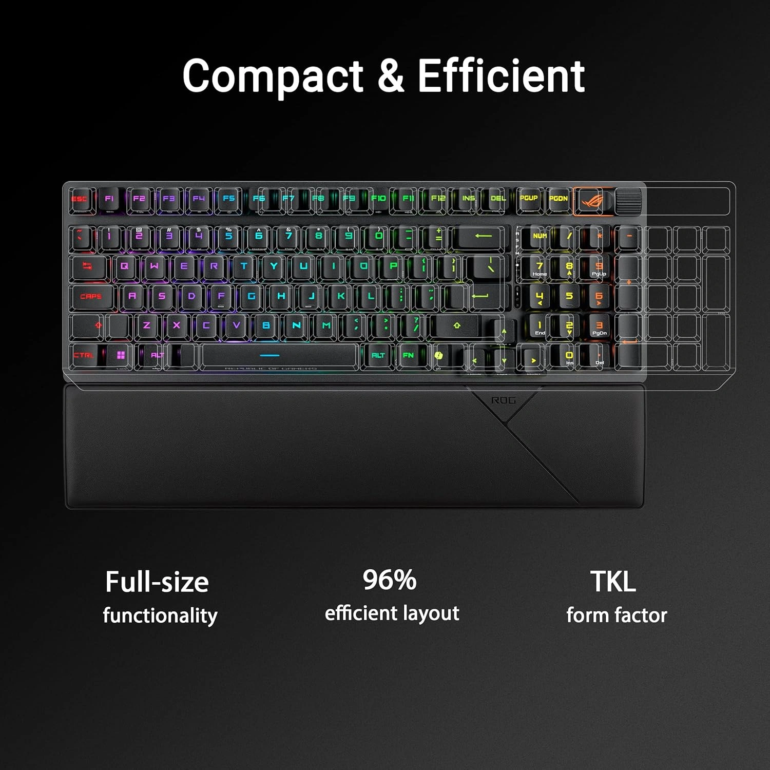 ASUS ROG Strix Scope II 96 Wireless Gaming Keyboard, ROG RX Blue Optical Mechanical Switches, Tri-Mode Connectivity, PBT/ABS Keycaps, Integrated Dampening Foam, Arabic, Black | 90MP03S2-BKCA00 thumbnail 10