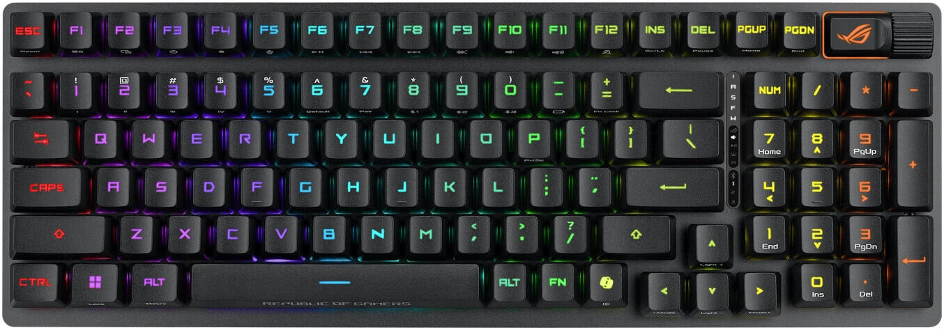 ASUS ROG Strix Scope II 96 Wireless Gaming Keyboard, ROG RX Blue Optical Mechanical Switches, Tri-Mode Connectivity, PBT/ABS Keycaps, Integrated Dampening Foam, Arabic, Black | 90MP03S2-BKCA00 thumbnail 5