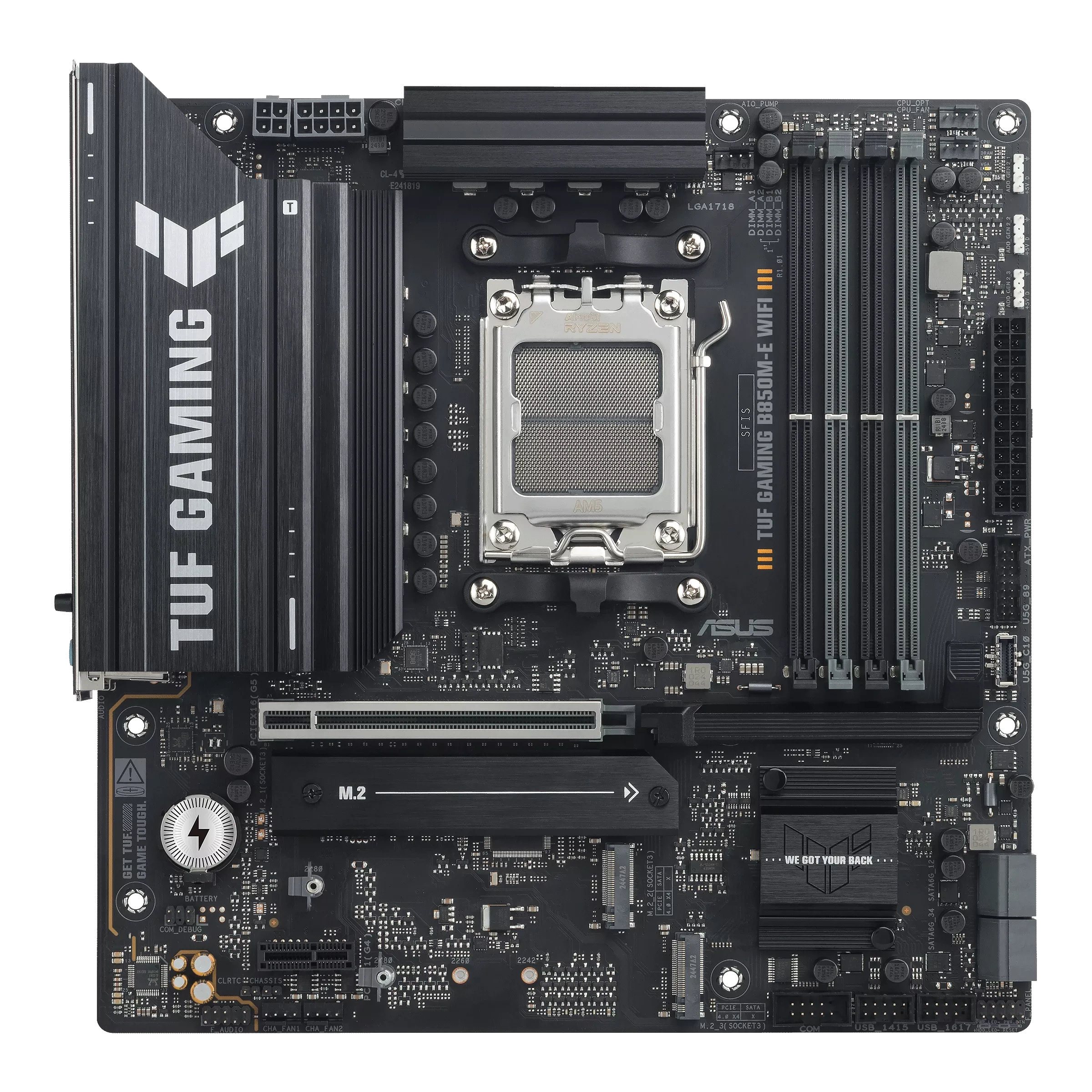 ASUS TUF Gaming B850M-E WIFI Motherboard, AM5 Socket, DDR5, PCIe 5.0, WiFi 6E, 2.5Gb LAN, mATX, Supports Ryzen 9000 Series | 90MB1LS0-M0EAY0 thumbnail 2
