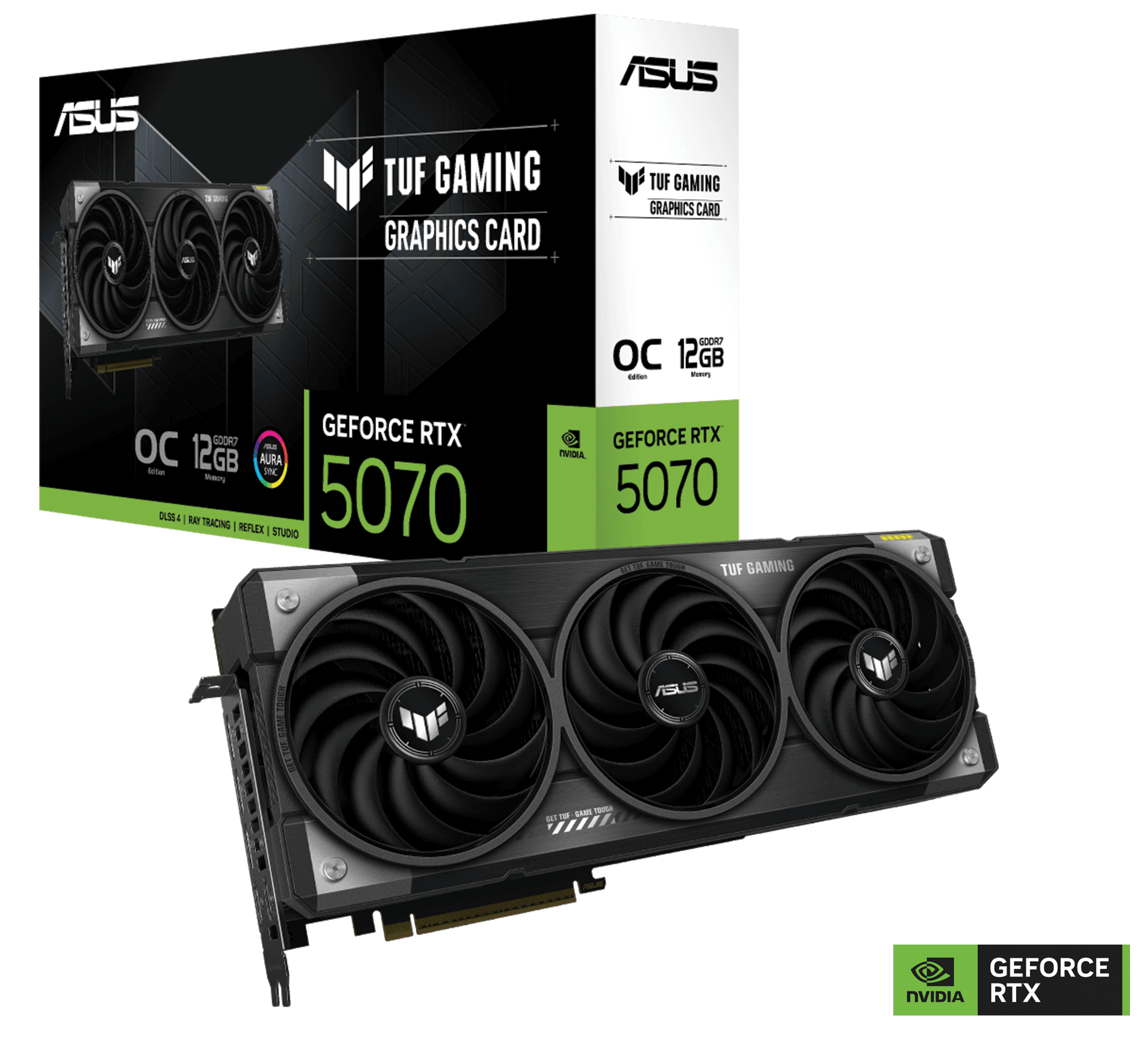 ASUS TUF Gaming GeForce RTX 5070 OC Edition Graphics Card, 12GB GDDR7 192-Bit Memory, 6144 CUDA Cores, 28 Gbps Memory Speed, PCI Express 5.0, Black | 90YV0LZ0-M0NA00 – Buy Online