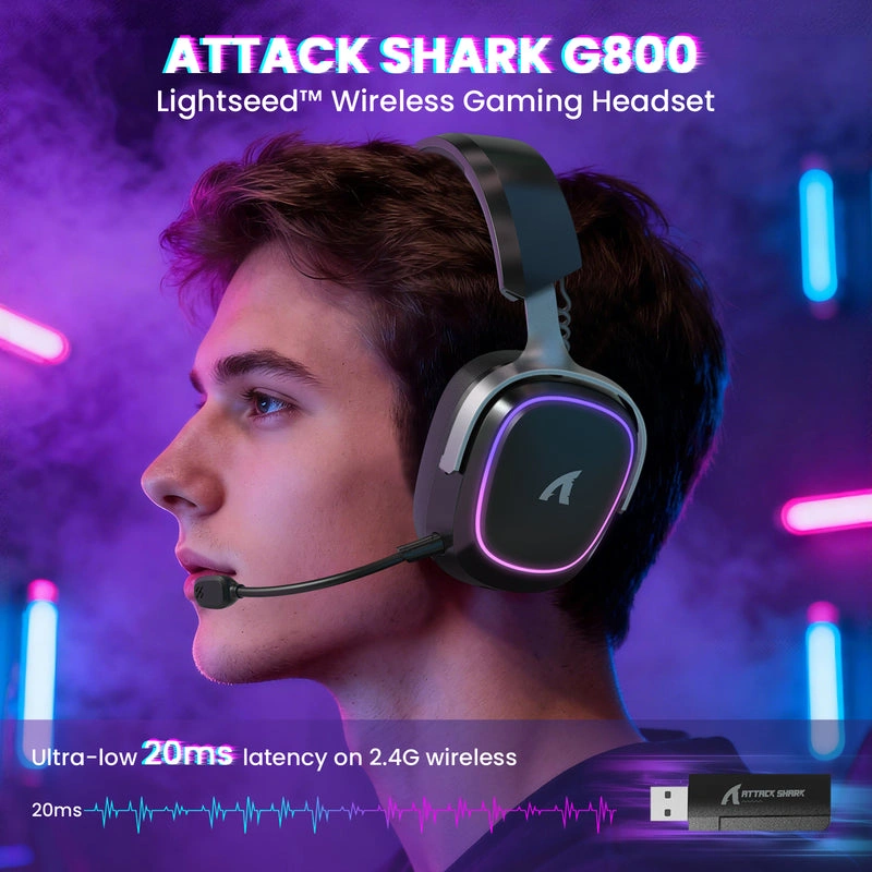 ATTACK SHARK G800 Wireless Gaming Headset, Tri-Mode (2.4G/BT/Wired), Black | G800 thumbnail 6