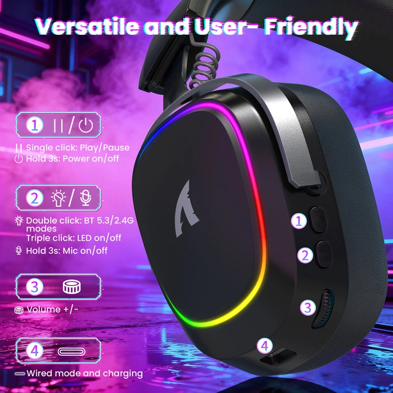 ATTACK SHARK G800 Wireless Gaming Headset, Tri-Mode (2.4G/BT/Wired), Black | G800 thumbnail 3