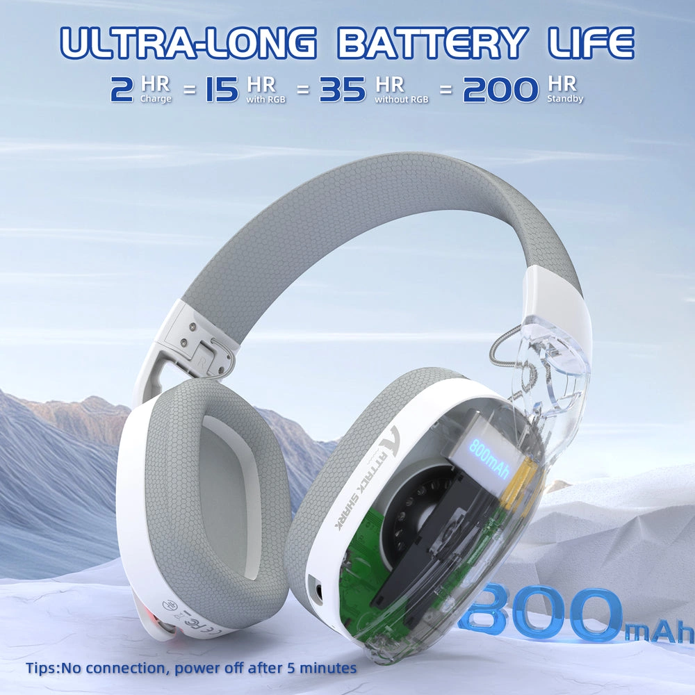 ATTACK SHARK L90 RGB Foldable Lightweight Wireless White Gaming Headset, White | L90 RGB thumbnail 6