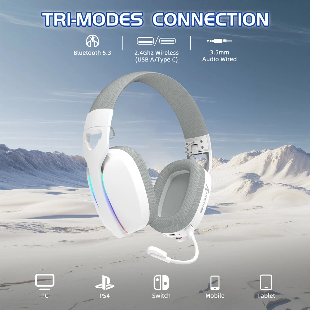 ATTACK SHARK L90 RGB Foldable Lightweight Wireless White Gaming Headset, White | L90 RGB thumbnail 2