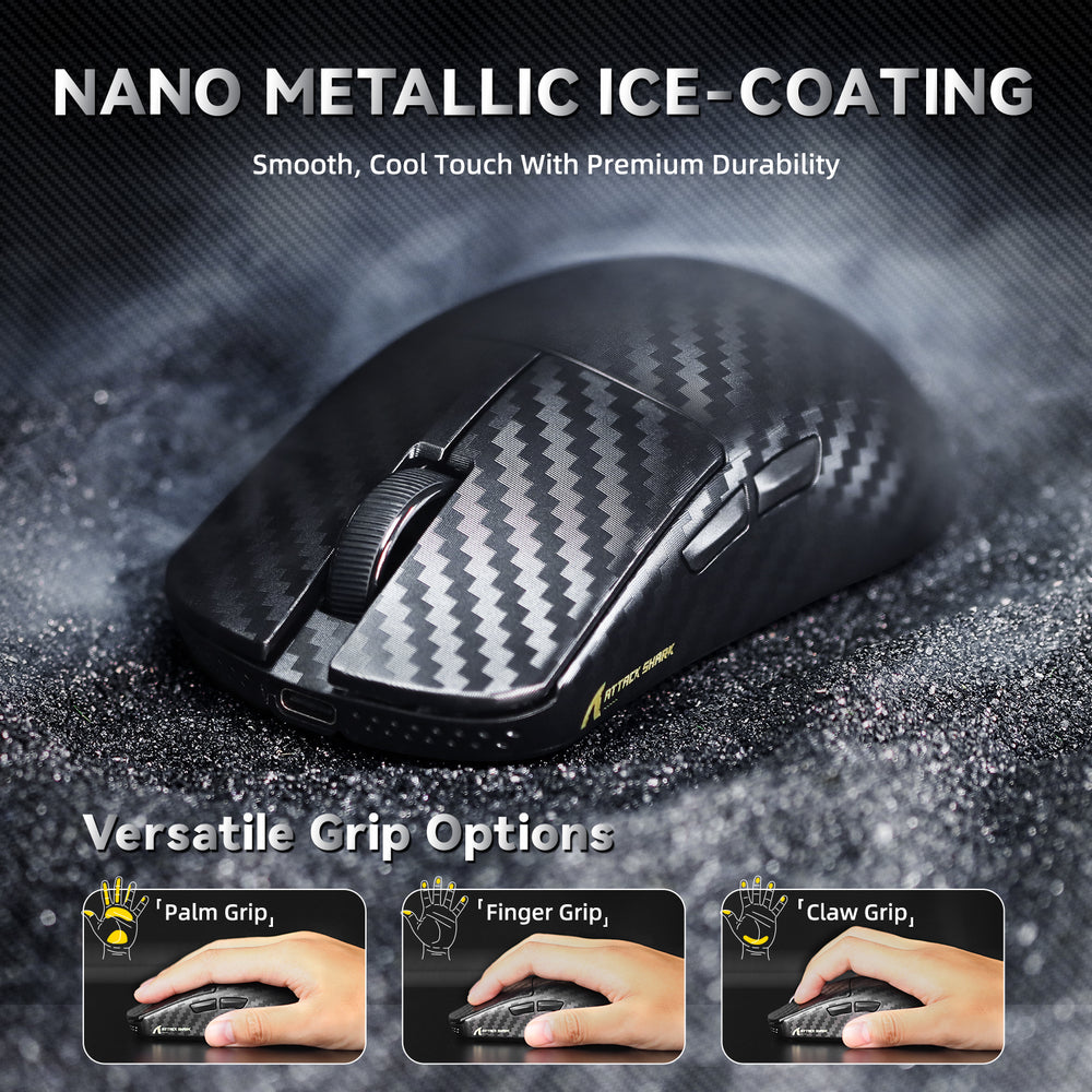 ATTACK SHARK R11 Ultra Carbon Fiber Wireless Gaming Mouse, 49g Superlight, 8K Polling Rate, PAW3950MAX Sensor, & Nano-Metal Ice Coating, Black | R11 thumbnail 3