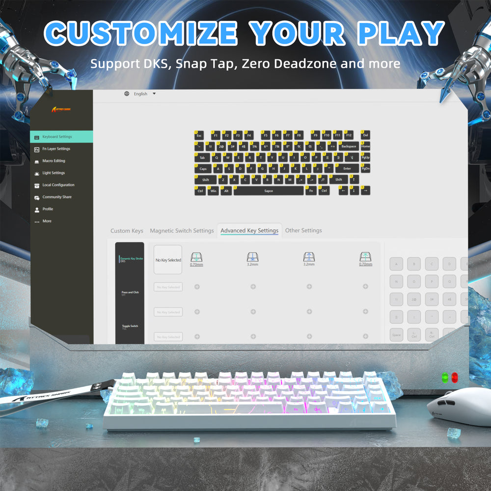 ATTACK SHARK ATTACK SHARK R82 HE Magnetic Switch Gaming Keyboard, 75% Wired, 8KHz Polling, 0.005mm Rapid Trigger Accuracy, & Snap Tap Support, White Contours | R82 HE - thumbnail 3
